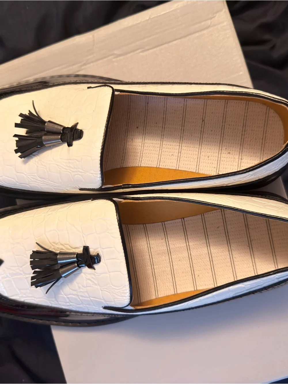 Men's Black & White Tassel Loafers